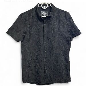 BENJAMIN BLACK Embroidered Elegant Black Floral Men's Shirt Button Up M